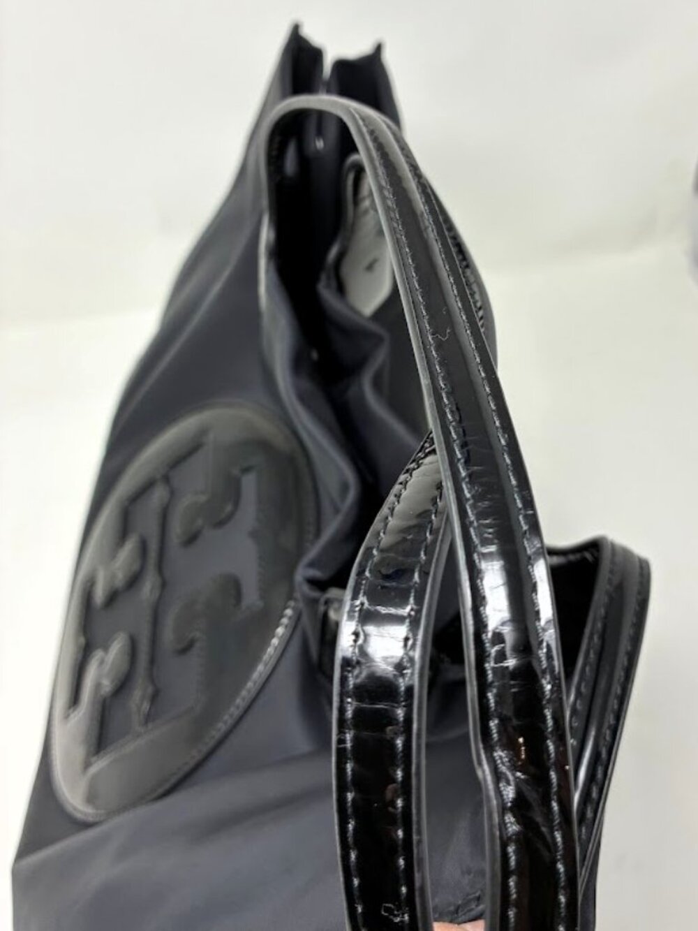Tory Burch Ella Tote Bag - Black Nylon with Patent Leather Trim - Large - Picture 10 of 16